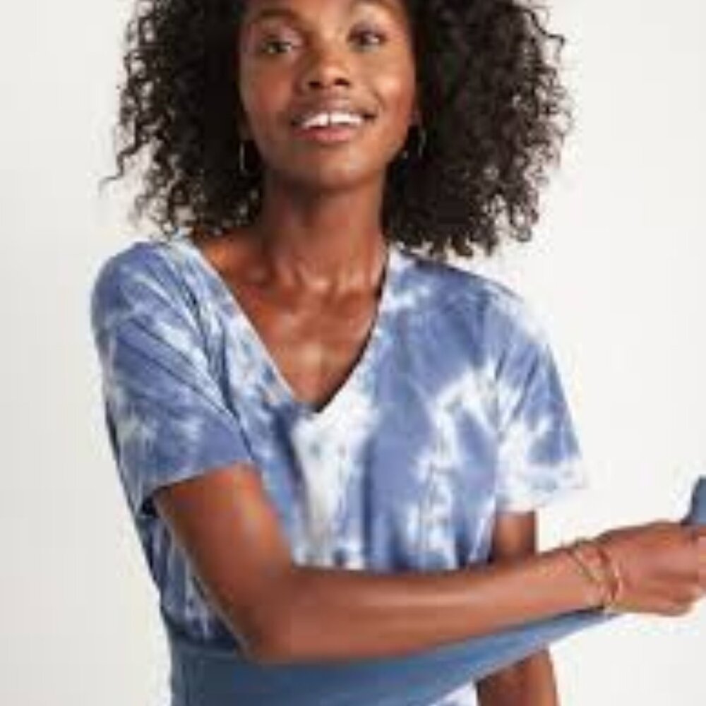 NWT Old Navy Small (Petite) Navy Blue Tie-Dye V-Neck Boxy Loose-Fit Crop Tee